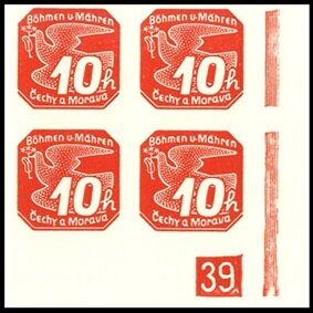Stamp with Collectible Margin, Stylized dove, Bohemia and Moravia,  , Animals (Fauna), Birds, Peace Doves, Pigeons, Stylized Animals