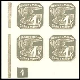Stamp with Collectible Margin, Stylized dove, Bohemia and Moravia,  , Animals (Fauna), Birds, Peace Doves, Pigeons, Stylized Animals