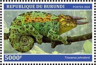 Stamp, Trioceros johnstonii, Burundi,  , Animals (Fauna), Chameleons, Reptiles