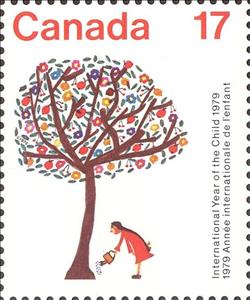 Stamp, International Year of the Child, Canada,  , Art, Children, International Years, Paintings, Trees, U.N.O.
