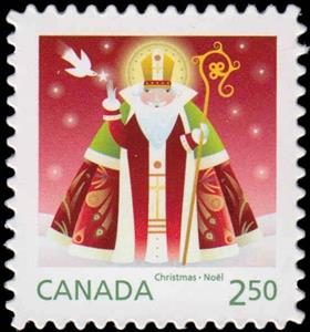Stamp, St Nicolas with dove, Canada,  , Christmas, Pigeons, Santa Claus