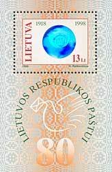Emblem of Lithuanian post on the background of globe