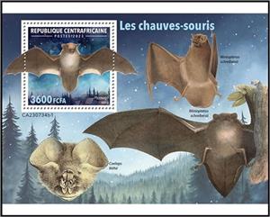 Souvenir Sheet, Hypsugo savii, Central African Republic,  , Animals (Fauna), Bats, Mammals