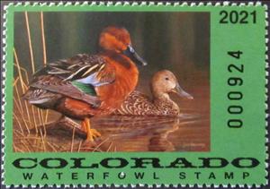 Stamp, Ducks, Colorado (CO),  , Animals (Fauna), Birds, Ducks, Hunting