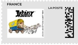 Asterix and Obelix driving wagon with Laposte logo