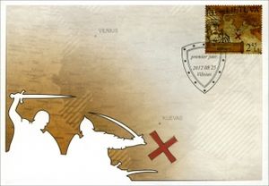 First Day Cover, The Grand Duke of Lithuania Algirdas and the silhouettes of, Lithuania,  , Battle