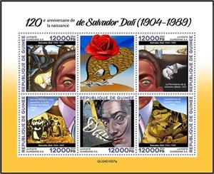 Mini Sheet, 120th Anniversary of the Birth of Salvador Dali (1904–1989), Guinea,  , Anniversaries and Jubilees, Painters