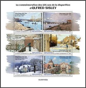 Mini Sheet, 125th Anniversary of the Death of Alfred Sisley, Guinea,  , Anniversaries and Jubilees, Painters