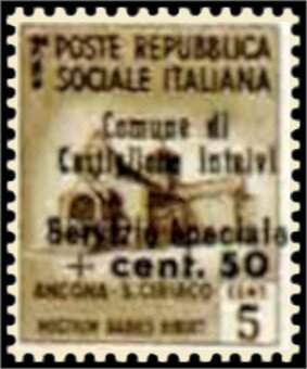 Stamp, Church if San Ciriaco, Ancona - Surcharged, Italy, Social Republic,  , Buildings, Churches - Cathedrals - Basilicas - Chapels, Monuments