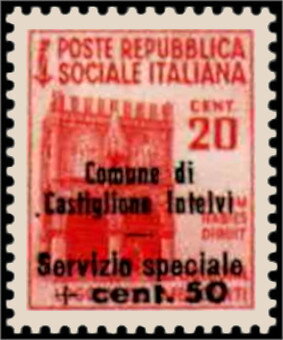 Stamp, Loggia of the Merchants in Bologna - Surcharged, Italy, Social Republic,  , Buildings