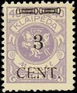 Stamp, CENT. Type I on Memeledition, Lithuania,  