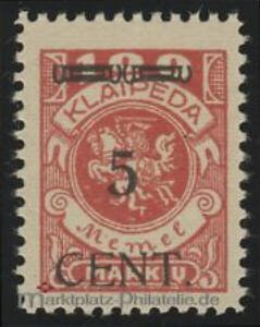 Stamp, CENT. Type I on Memeledition, Lithuania,  