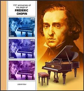 Mini Sheet, 175th Anniversary of the Death of Frederic Chopin, Liberia,  , Anniversaries and Jubilees, Composers