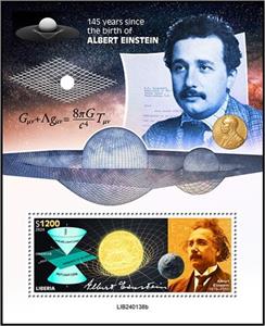 Souvenir Sheet, Albert Einstein (1879–1955), Liberia,  , Anniversaries and Jubilees, Physicists