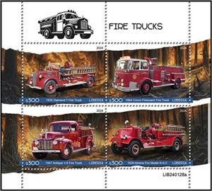 Mini Sheet, Fire Trucks, Liberia,  , Fire-brigade, Vehicles