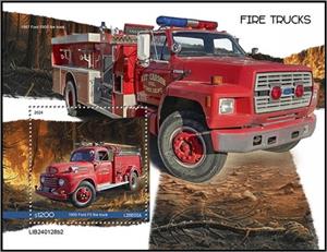 Souvenir Sheet, Ford F5 Fire Truck (1950), Liberia,  , Fire-brigade, Vehicles