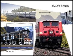 Souvenir Sheet, Indian Locomotive Class WCP-1, Liberia,  , Locomotives, Railways