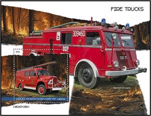 Souvenir Sheet, International Harvester Loadstar 1600, Liberia,  , Fire-brigade, Vehicles