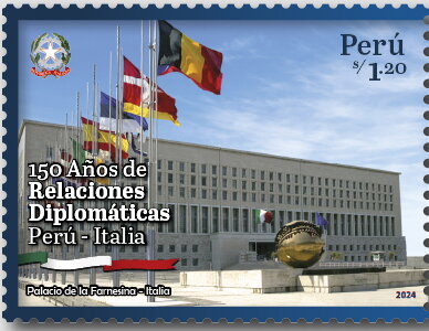 Stamp, Farnese Palace, Rome, Italy, Peru,  , Diplomacy, Palaces