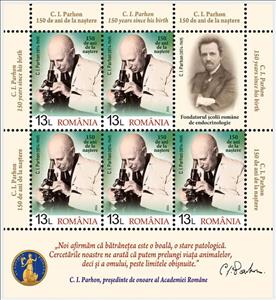 Mini Sheet, Constantin I. Parhon, Medical Researcher, Romania,  , Anniversaries and Jubilees, Famous People, Men, Microscopes, Scientists