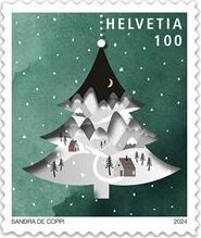 Stamp, Christmas Tree, Switzerland,  , Christmas, Trees