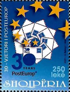 Stamp, PostEurop, 30 Years, Albania,  , Anniversaries and Jubilees, Postal Unions, U.P.U.