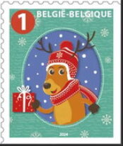 Stamp, Reindeer with Gift, Belgium,  , Christmas