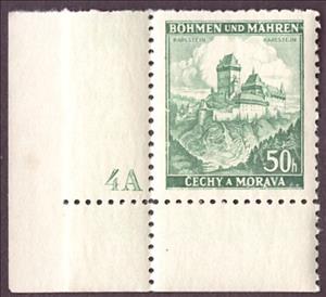 Stamp with Collectible Margin, Karlstein / Karlštejn, Bohemia and Moravia,  , Buildings, Castles, Landscapes