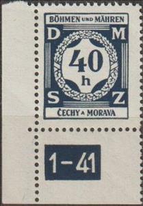 Stamp with Collectible Margin, Value in a laurel wreath, Bohemia and Moravia,  , Numbers, Wreaths