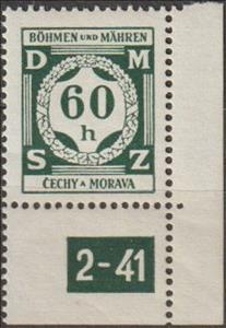 Stamp with Collectible Margin, Value in a laurel wreath, Bohemia and Moravia,  , Numbers, Wreaths