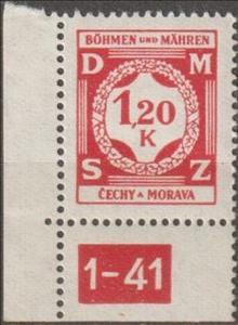 Stamp with Collectible Margin, Value in a laurel wreath, Bohemia and Moravia,  , Numbers, Wreaths