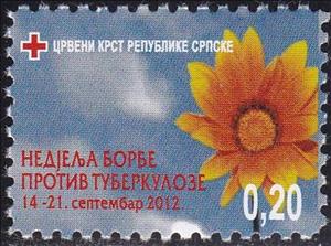 Stamp, Fight Against TB 2012, Bosnia and Herzegovina, Serbian Admin,  , Flowers, Red Cross and Red Crescent, Sunflowers, Tuberculosis / TBC