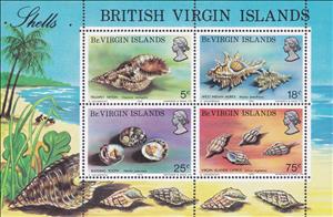 Souvenir Sheet, Shells, British Virgin Islands,  , Animals (Fauna), Molluscs, Sea Life, Shells, Snails and Slugs
