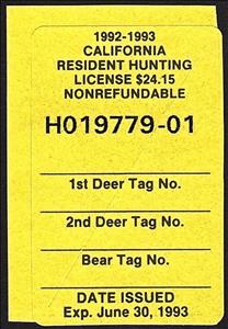 Stamp, Hunting License Validation - Resident, California (CA),  , Hunting
