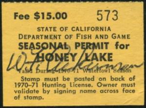 Stamp, Seasonal Permit for Honey Lake, California (CA),  , Hunting