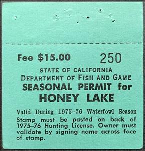 Stamp, Seasonal Permit for Honey Lake, California (CA),  , Hunting