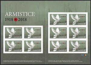 Booklet Pane, Centenary of the End of World War I booklet pane, Canada,  , Animals (Fauna), Birds, First World War, Peace Doves, Pigeons