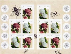 Booklet Pane, Hydrangea - Booklet pane, Canada,  , Flowers, Leaves, Plants (Flora)