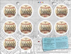 Booklet Pane, Vancouver Asahi Baseball Team booklet pane, Canada,  , Baseball, Round Stamps, Sports
