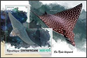 Souvenir Sheet, Aetobatus narinari, Central African Republic,  , Animals (Fauna), Fishes, Sea Life