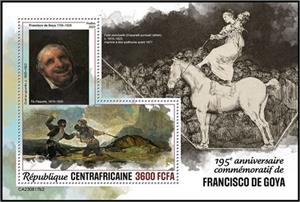 Souvenir Sheet, Francisco de Goya (1746–1828), Central African Republic,  , Anniversaries and Jubilees, Horses, Painters, Paintings