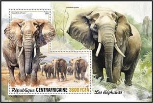 Souvenir Sheet, Loxodonta africana, Central African Republic,  , Animals (Fauna), Elephants