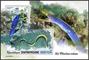 Souvenir Sheet, Rhinomuraena quaesita, Central African Republic,  , Animals (Fauna), Fishes, Sea Life