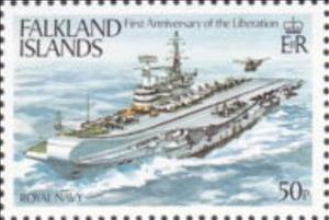 Stamp, H.M.S. "Hermes" (Aircraft Carrier), Falkland Islands,  , Air Forces, Aircraft, Army, Aviation, Helicopters, Military Forces, Navies, Ships