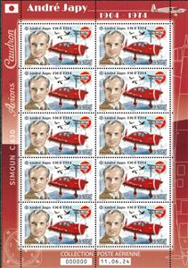 Full Pane, Andre Japy 1904-1974, France,  , Aircraft, Anniversaries and Jubilees, Aviation, Famous People, Men, Pilots, Stamp Anniversaries