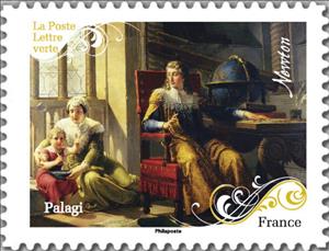 Stamp, Newton's Discovery of the Refraction of Light, 1827, France,  , Art, Children, Famous People, Globes, Paintings