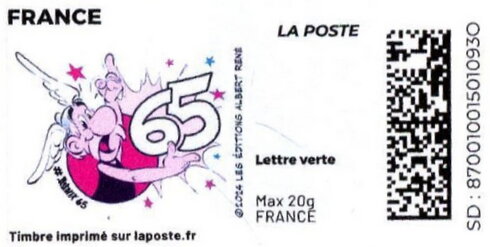 Asterix holding 65 in colour, yellow missing