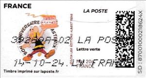 Stamp, Asterix with cake Bon Anniversaire. colour variant, cyan ..., France,  , Anniversaries and Jubilees, Cartoons, Comics