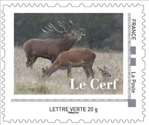 Stamp, Stag with Doe, France,  , Animals (Fauna), Deer, Mammals