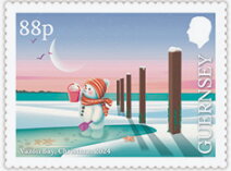 Stamp, Vazon Bay, winter seaside fun, Guernsey,  , Christmas, Snowmen